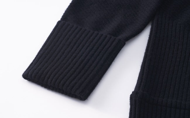 ZHUCHONGYUN winter black lapel loose wool knit top--NANA.