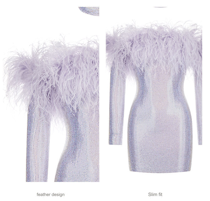 Wardrobes by Chen Couture Purple Ostrich Feather Diamond bodycon party Dress-Uriel
