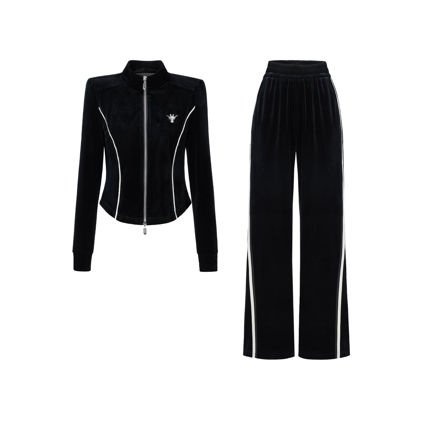 CHICHY slimming classic retro socialite style black velvet two-piece set-ADORA.