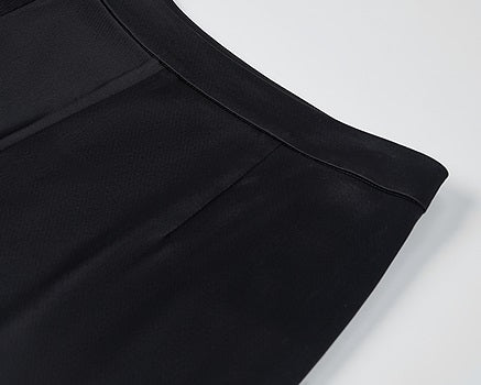 COMME MOI summer black cut-out satin panel flared pants - MADELYN.