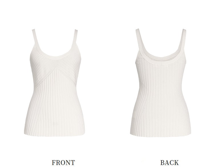 ZHUCHONGYUN summer white ribbed knit top-FIRO.
