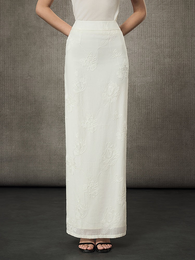 HECO Embossed Jacquard Acetate Long Straight Skirt - COUNCIL