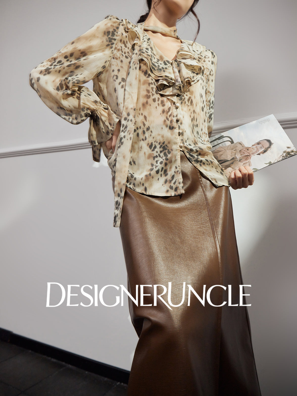 DGU "Twilight" leopard print new long-sleeved slimming foreign design top - Noah.