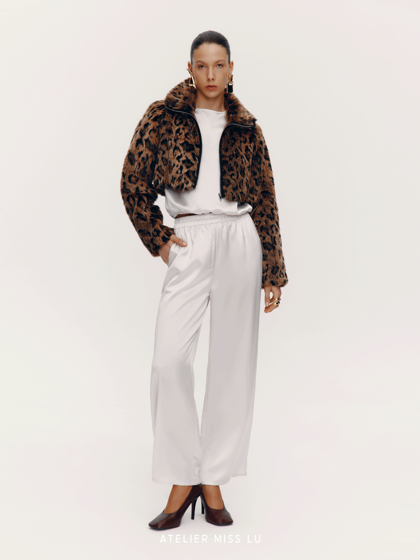 ATELIER MISS LU Fall/Winter Glossy Acetate Blend Straight Casual Pants - DRAW.