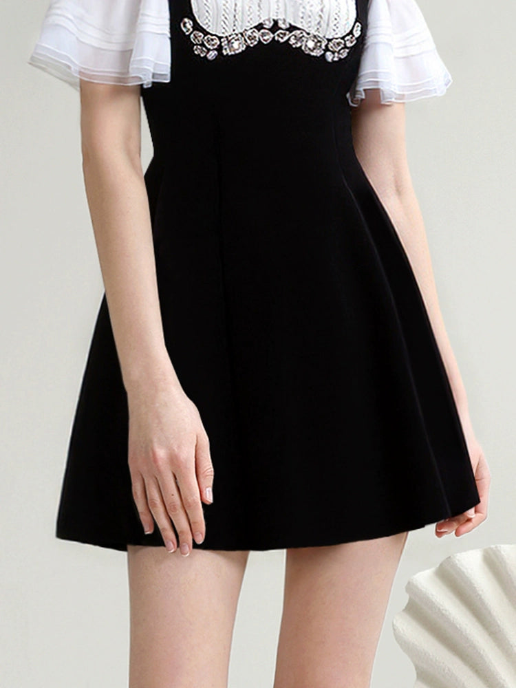 CHECOCRE Stubble Vintage Lace Contrast Two-piece Little Black Dress - CYCLIST