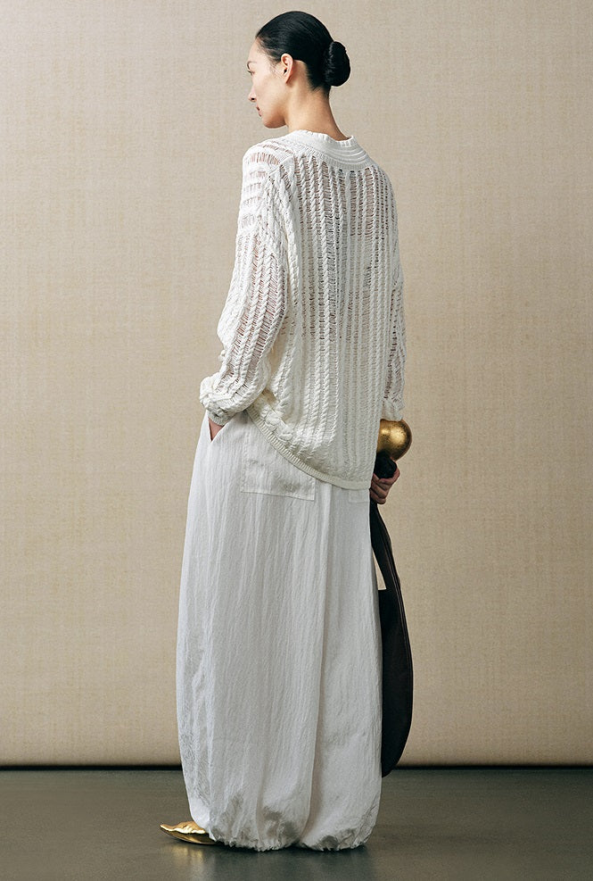 ZHUCHONGYUN knitted twist pattern white long-sleeved shirt-DRAGNE.