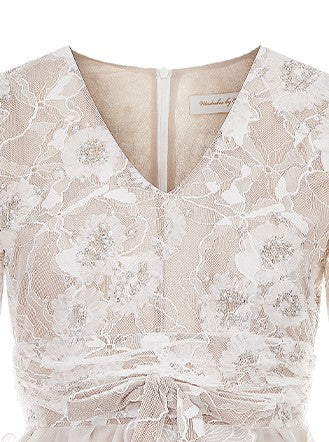 Wardrobes By Chen Off White Long Sleeve Flower Lace Party bridal Dress- Asha