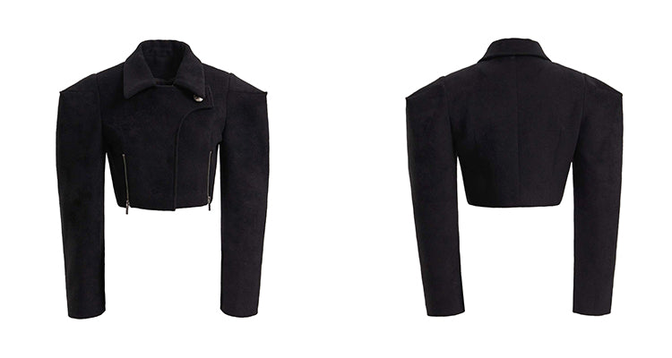 TINY IN Silhouette Wide Shoulders Women's Ultra-Short Woolen Jacket -SUKE