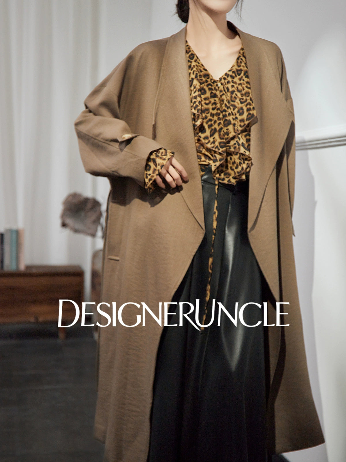 DGU "Camel Shadow" Latte Coffee Trench Coat Long Loose Commuter Versatile Jacket - Philippa.