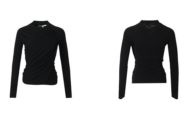 ZHUCHONGYUN V-neck pleated wool knit long sleeve top-NOELLE.