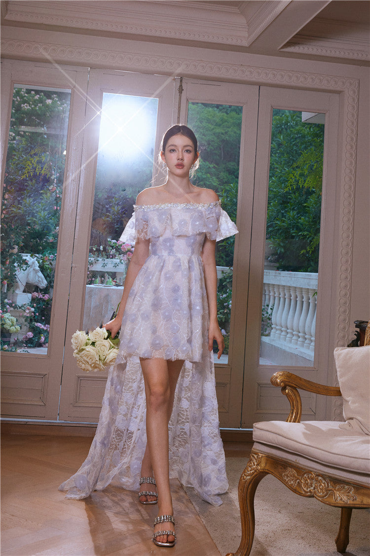 Wardrobes by Chen Luxury Sky Blue Off Shoulder Flower Wedding Dress-Athena