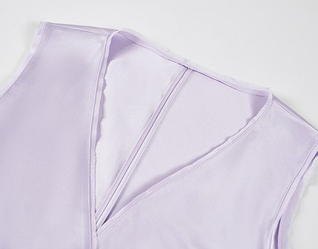 COMME MOI purple V-neck lace double-sided satin vest top - SOFIA.