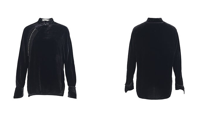 ZHUCHONGYUN bead-breasted loose long sleeve high collar top-JUNE.