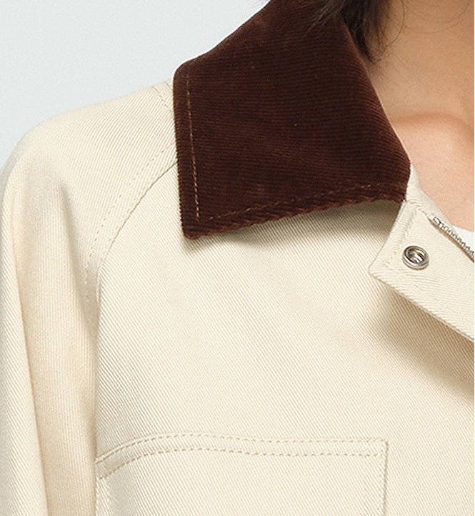 COMME MOI Lu Yan designer's new color contrasting corduroy cargo cropped jacket - ADAM.
