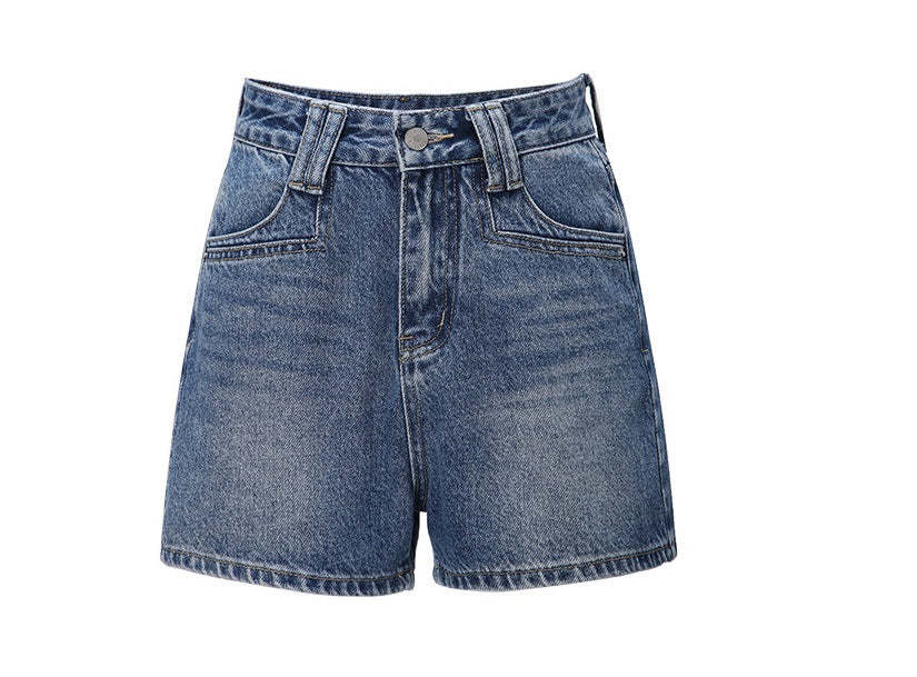 WANGXO |Micro A-Line High-Waisted Lightweight Denim Shorts with Vintage Finish -ZINA