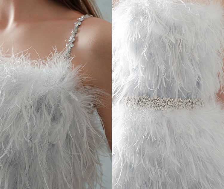 Wardrobes by Chen Elegant Sleeveless Diamond Chain Feather Dress-Doll