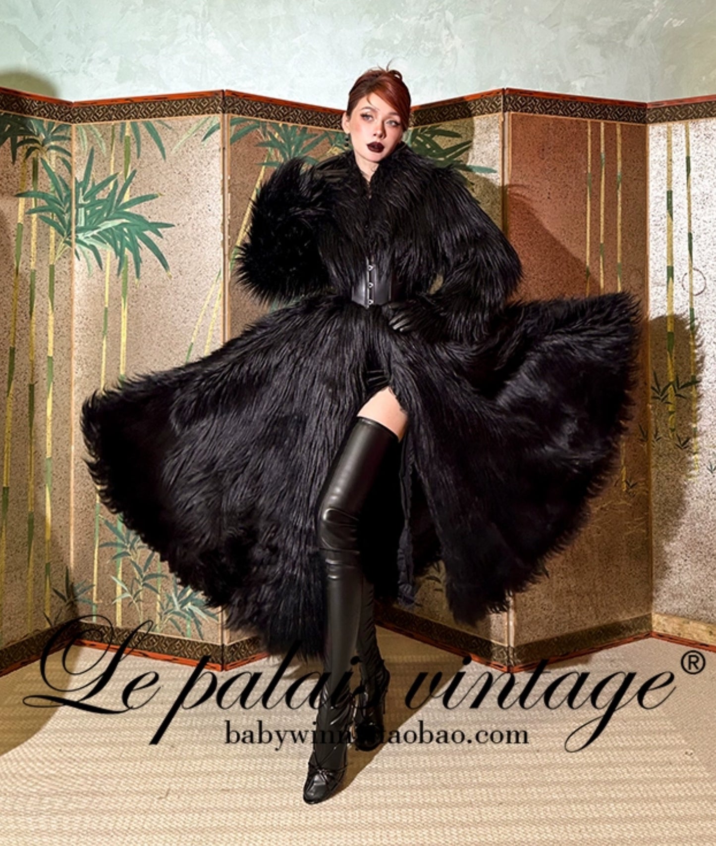 Le Palais Vintage Elegant Black Slim Waist Seal Heavy Long Fur Jacket-Cielo