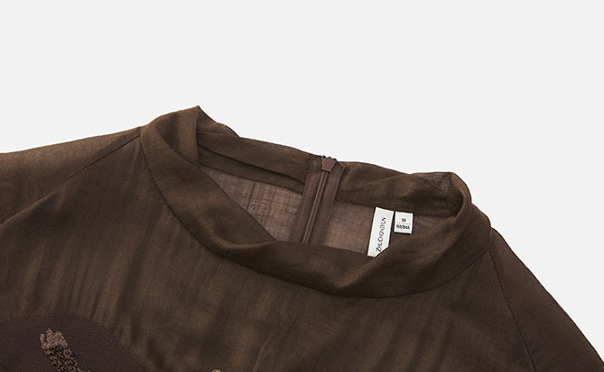 ZHUCHONGYUN summer sheer thin curled cuffs loose short-sleeved dress--SORA.