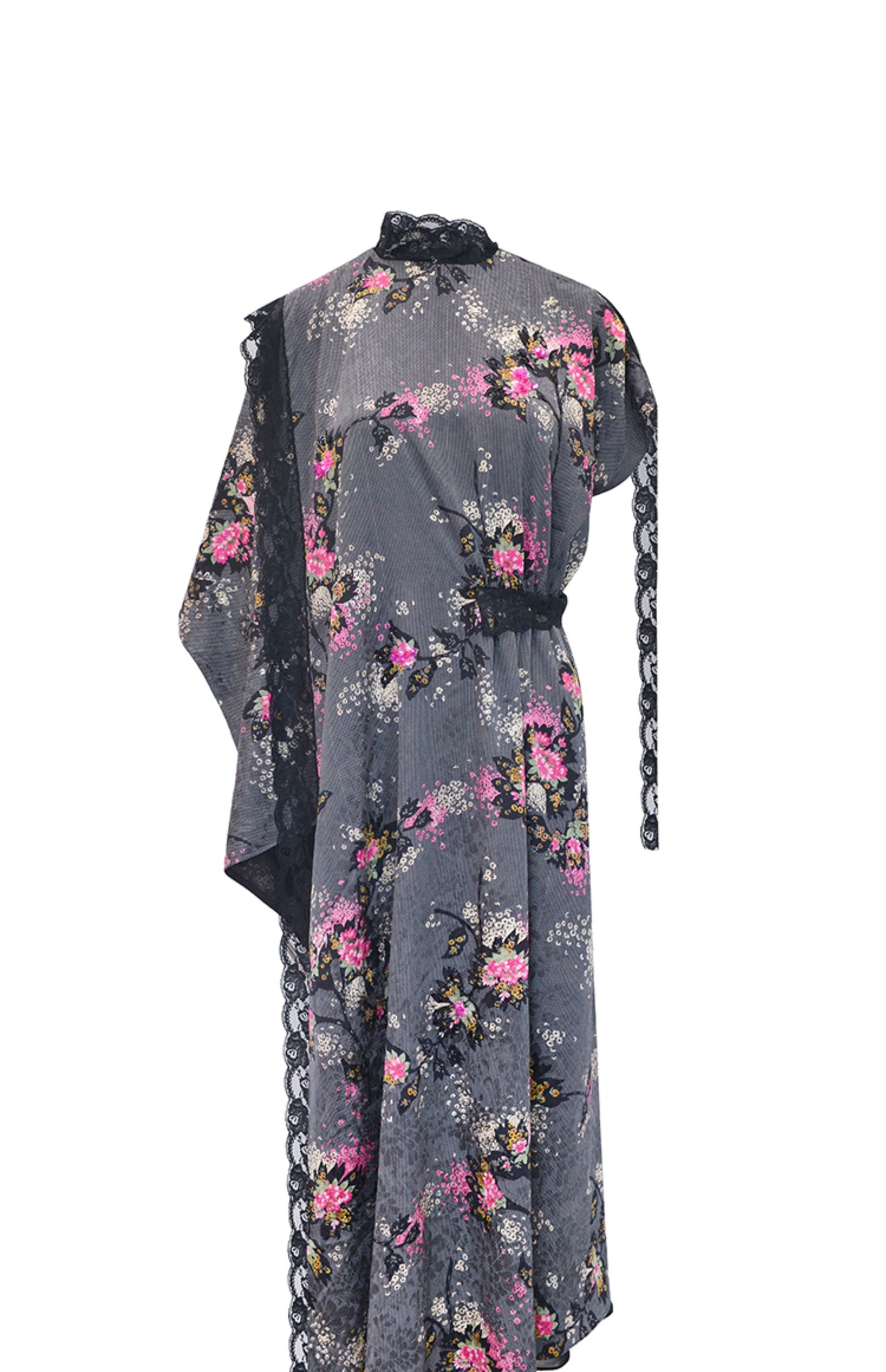 M essential Mackay designer cherry blossom print beaded asymmetrical dress - WORDS.