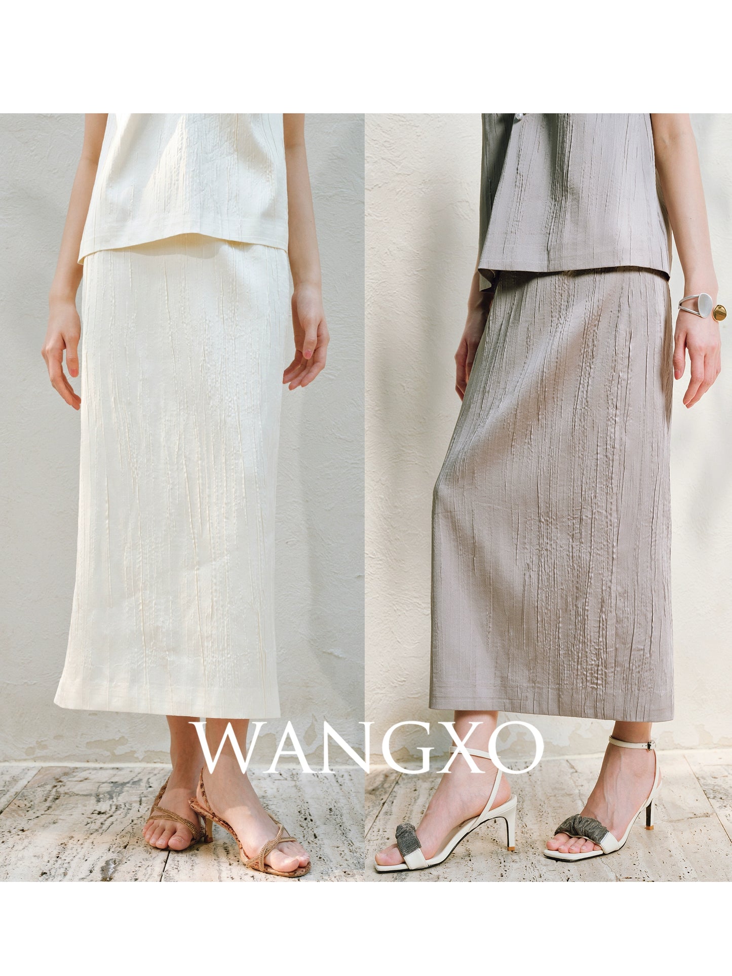 WANGXO | Lazy Precious Metal Shoulder Loop Loose Top & Straight Skirt Set with Sculpted Grace- VERA