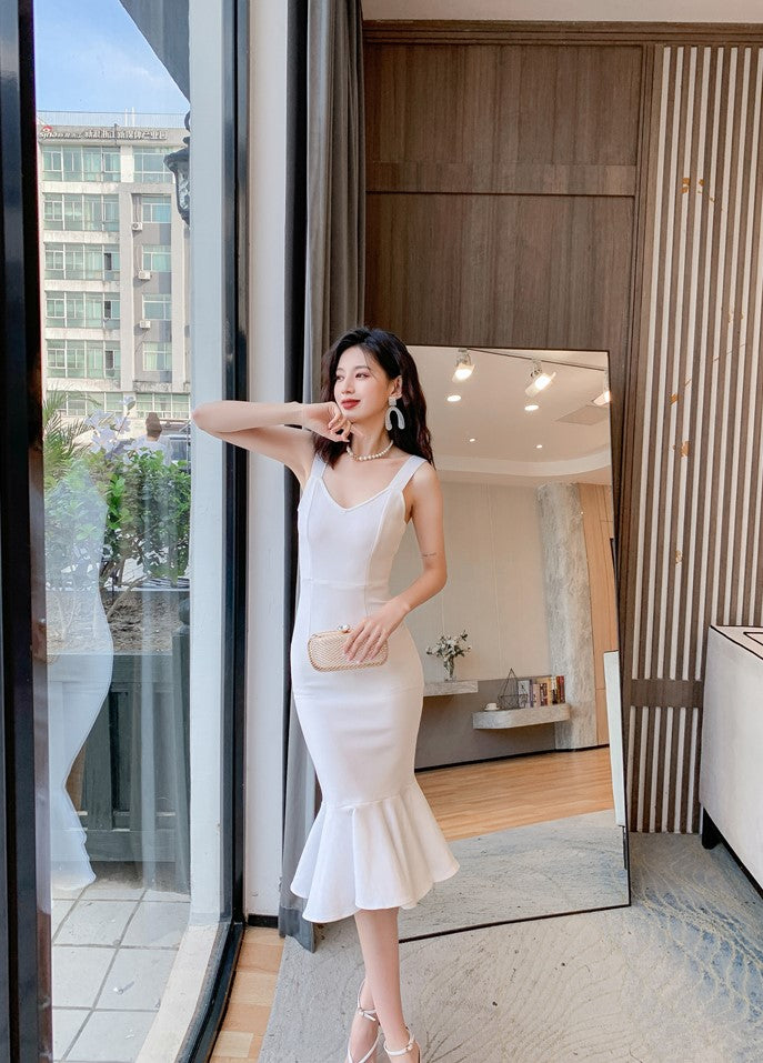 DOLLY Luxury French Style Sleeveless Slim Fit Long Fish Tail Banquet Dress-NARA