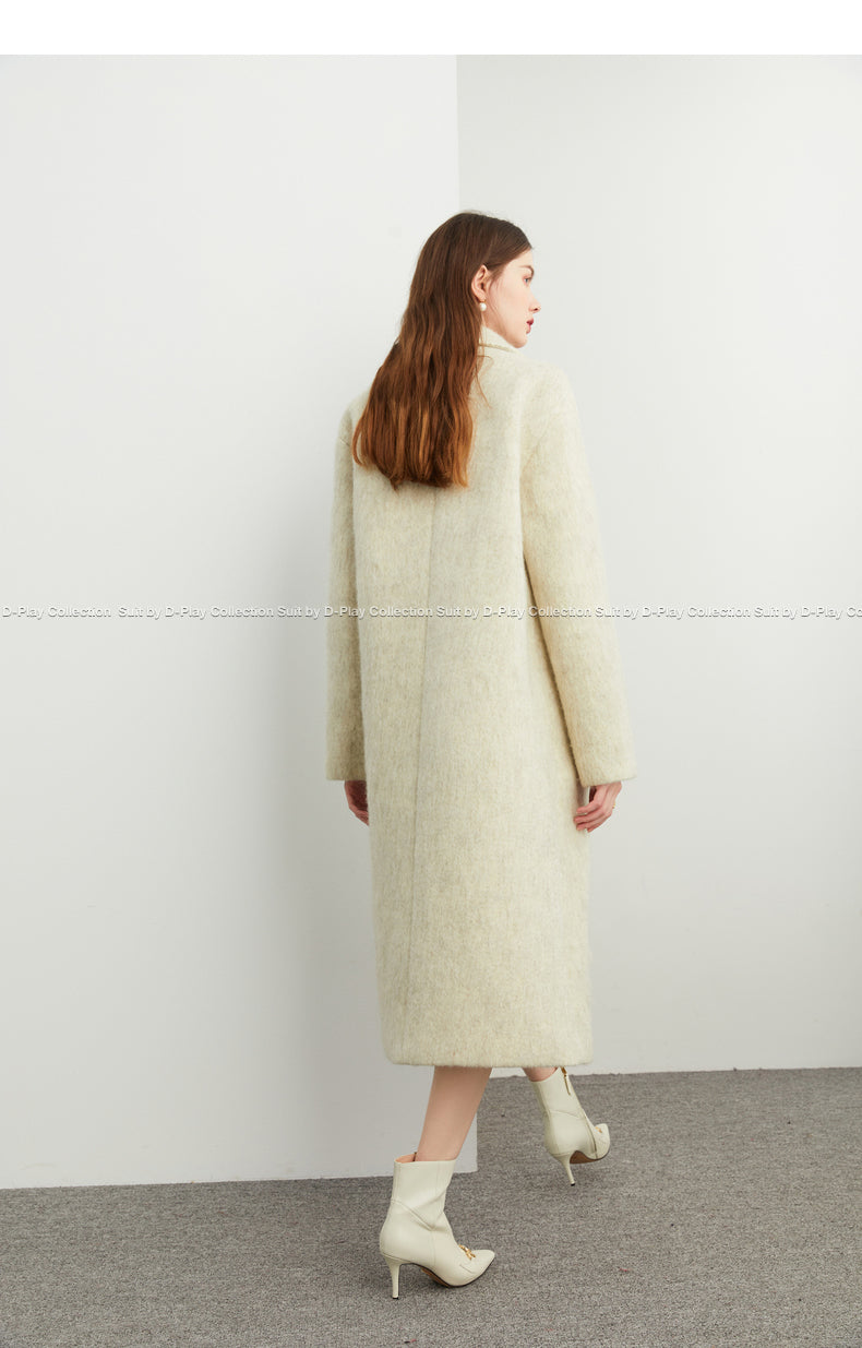 DPLAY's beige oatmeal winter double-breasted long wool coat- Kida