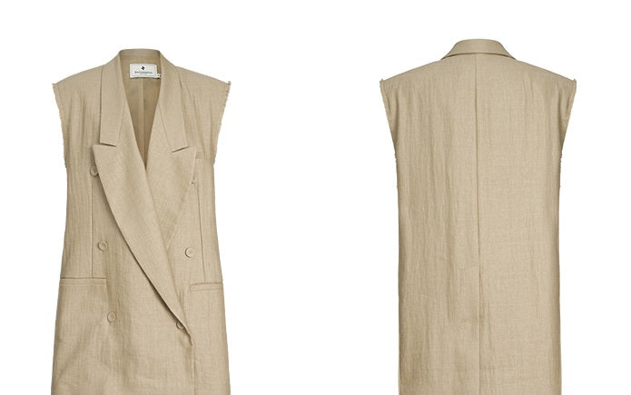 ZHUCHONGYUN khaki linen loose straight vest-ISHIGAMI.