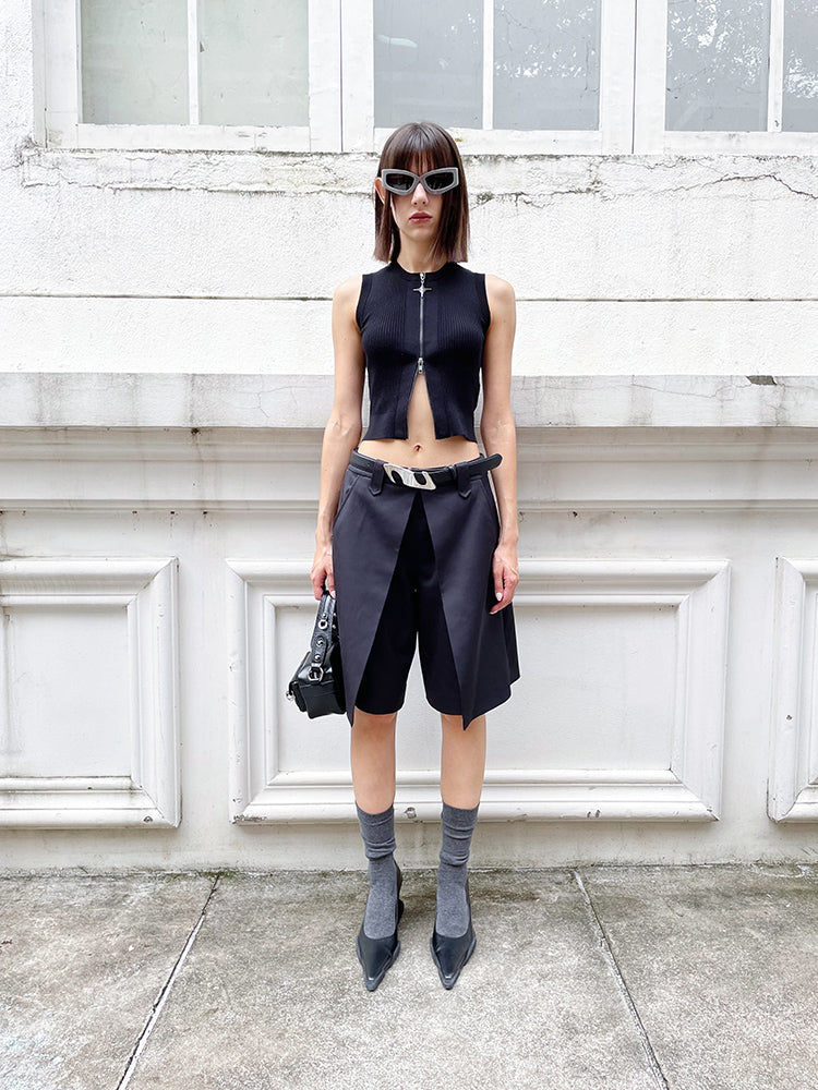 ANNAKIKI Casual Underwear Pleated Twill Simple Medium Pants-ROXIANNA