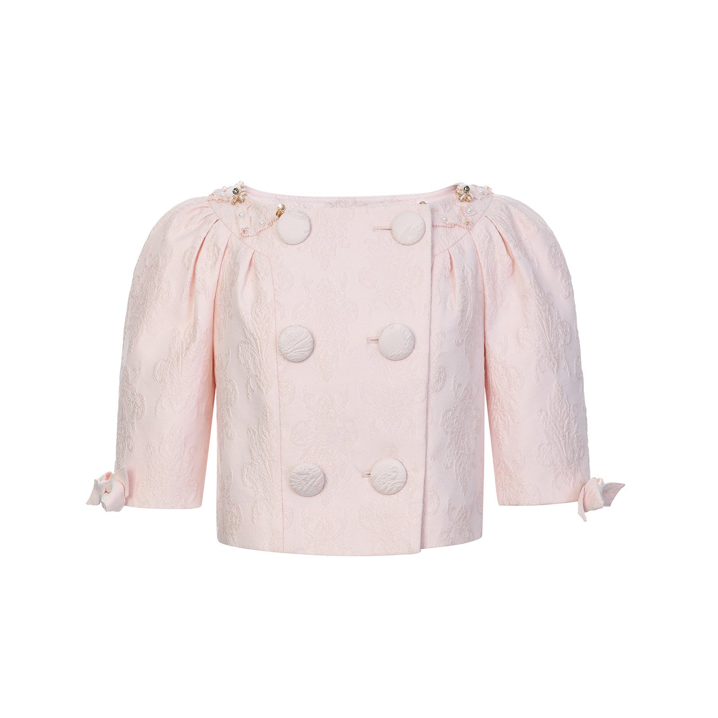 FAME beaded jacquard short-sleeved jacket cropped top - ZOE