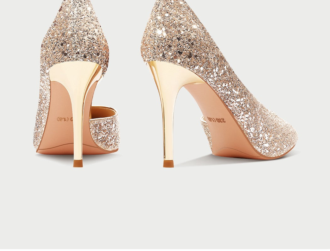 PJJUU side air gold high heels shoes - BIRD.