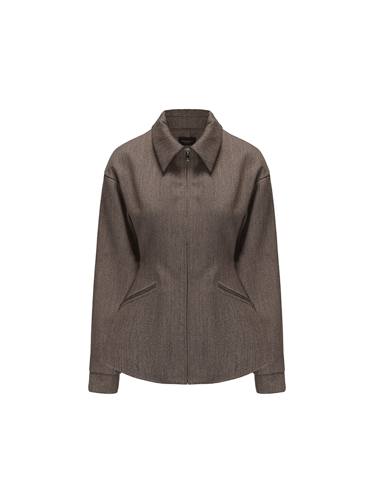 ATELIER MISS LU silhouette hem wool waist-cinching zip-up jacket - TOVE.