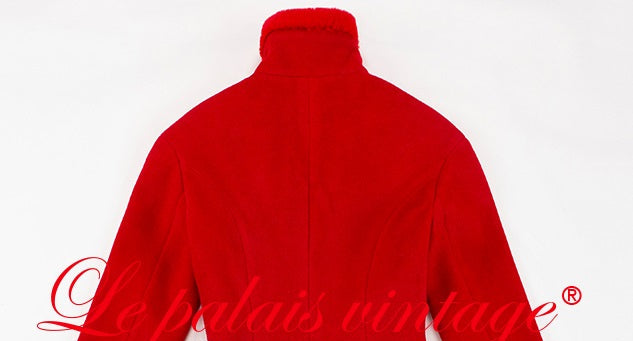 le palais vintage retro elegant red furry slit jacket coat - Dtri.