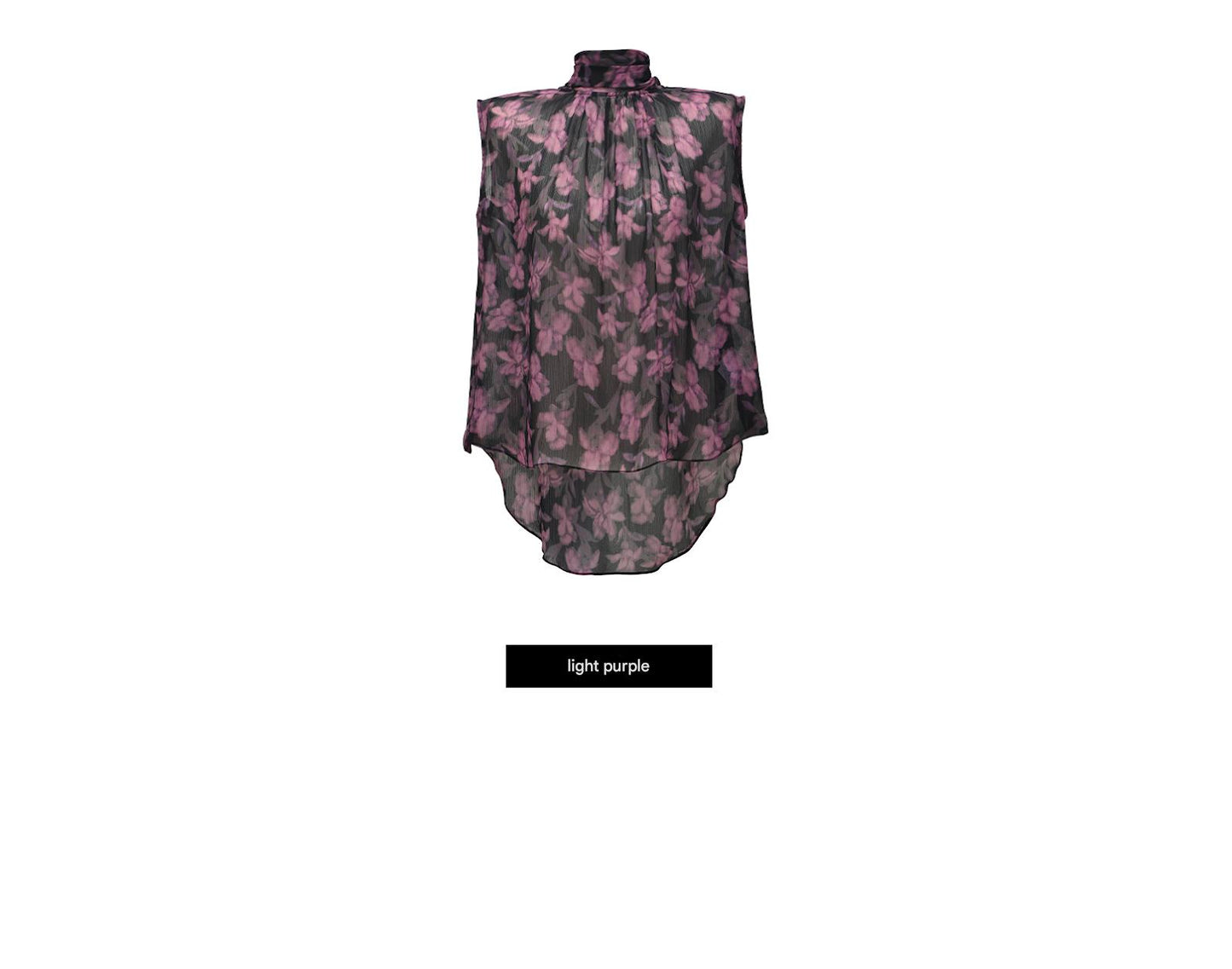 WANGXO | Stand Collar Shun Yu Wrinkled Print Sleeveless Ribbon Shirt -EVELINA.