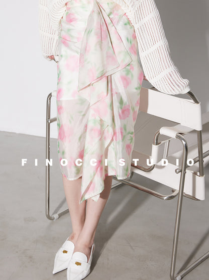 Imported cupro irregular original print designer skirt-loki