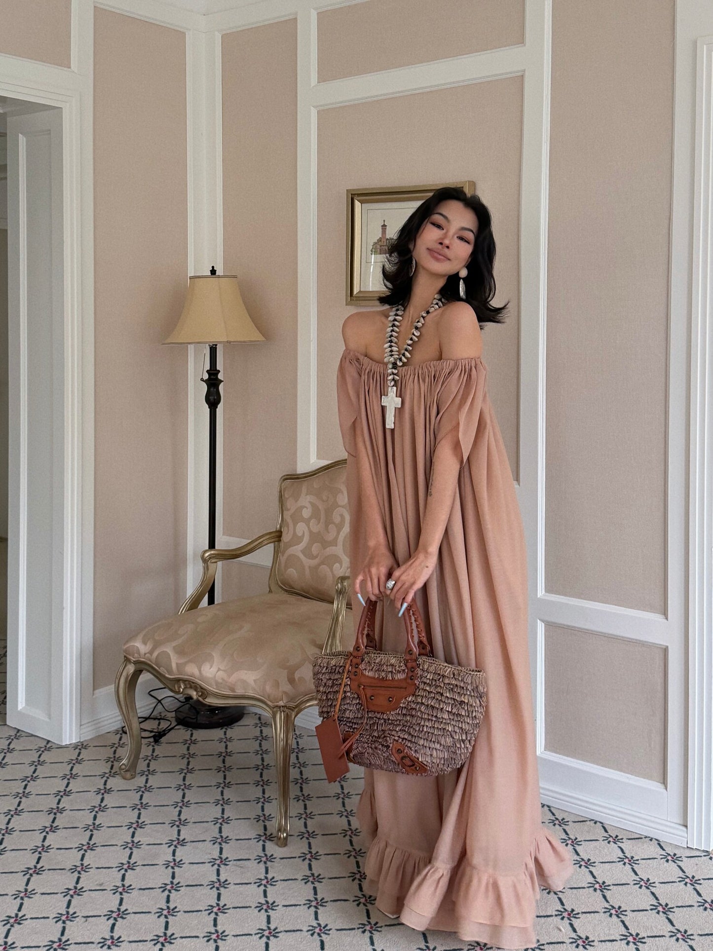 MEI SANGUAN Sand Color One-Line Collar Sleeveless Loose Dress - FATIMA