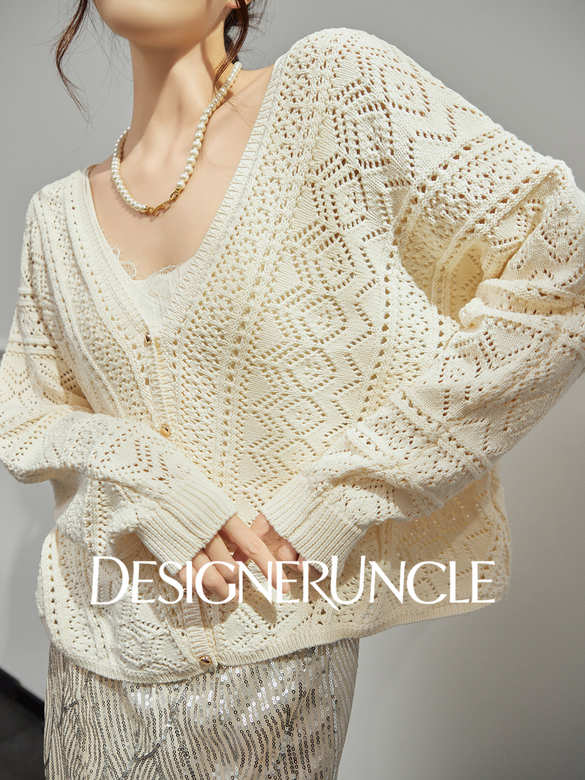 DGU "Light Grapefruit" apricot knitted sweater cut-out loose and versatile high-end top - GREC.