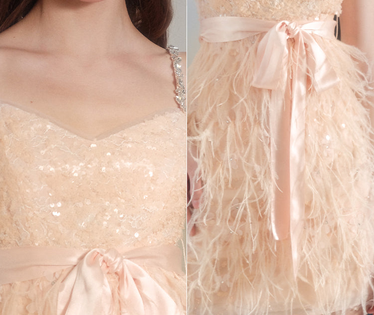 Wardrobes by Chen Luxury Orange Sleeveless Ribbon Short Dress-Jae