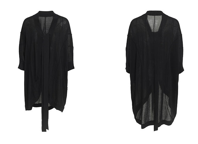 ZHUCHONGYUN black sheer loose and light long knitted cardigan-YAGAMI.