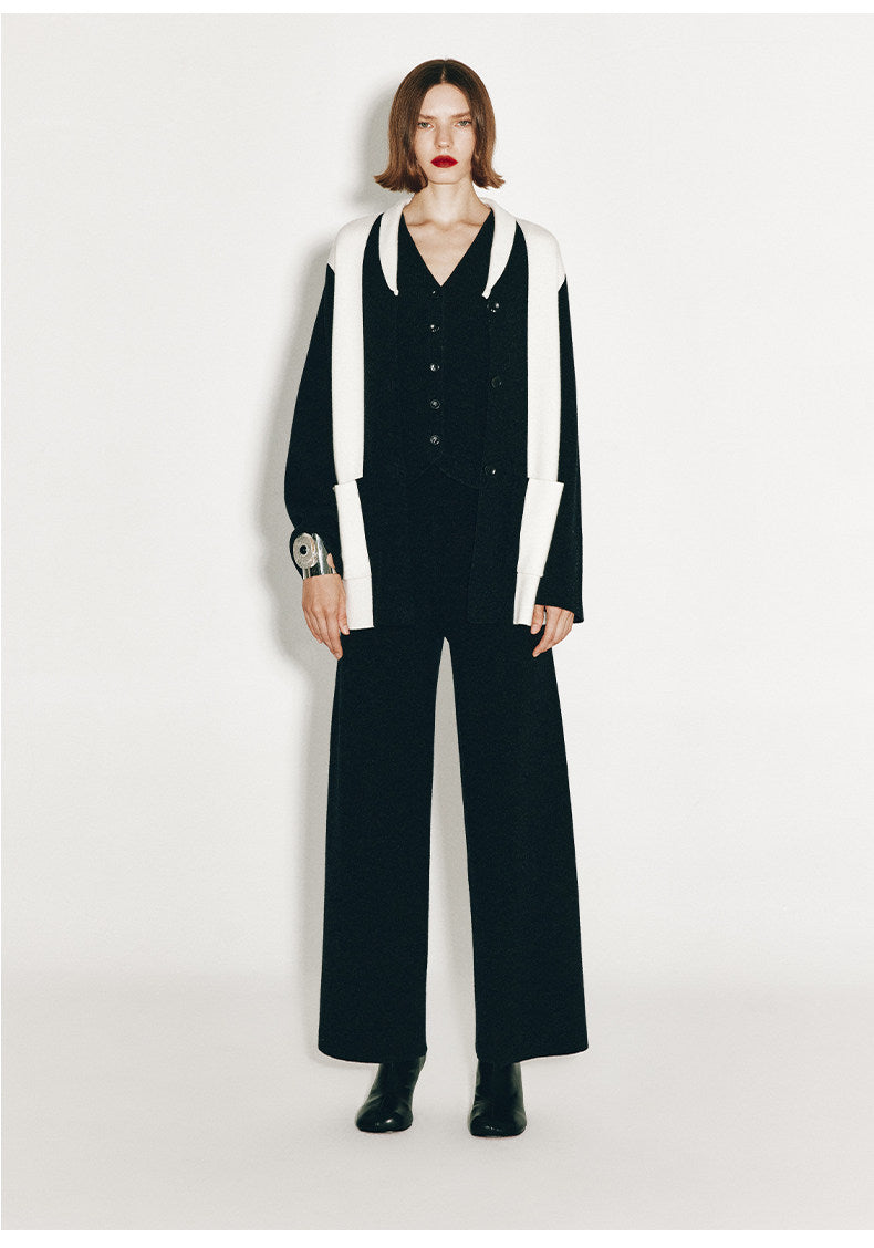 ATELIER MISS LU Geometric Contrasting Cashmere and Wool Blend Vest - IVY