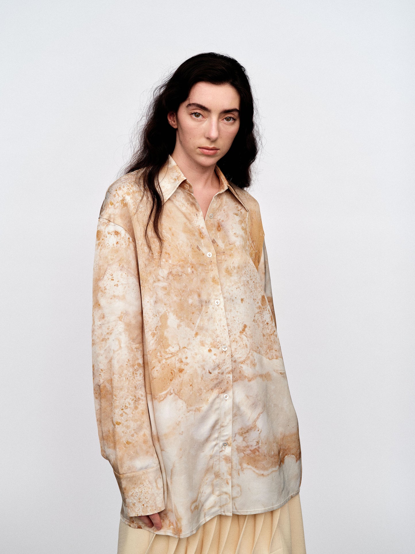 SERRER Marble print design loose-winded long-sleeved shirt - LUCAS.
