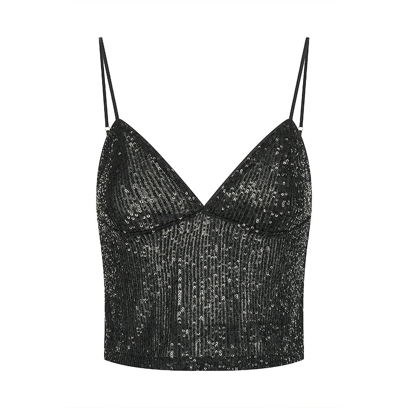 Wardrobes by Chen Luxury Starry Sky Sequins Diamond Jacket/ Camisole Shorts-Oly