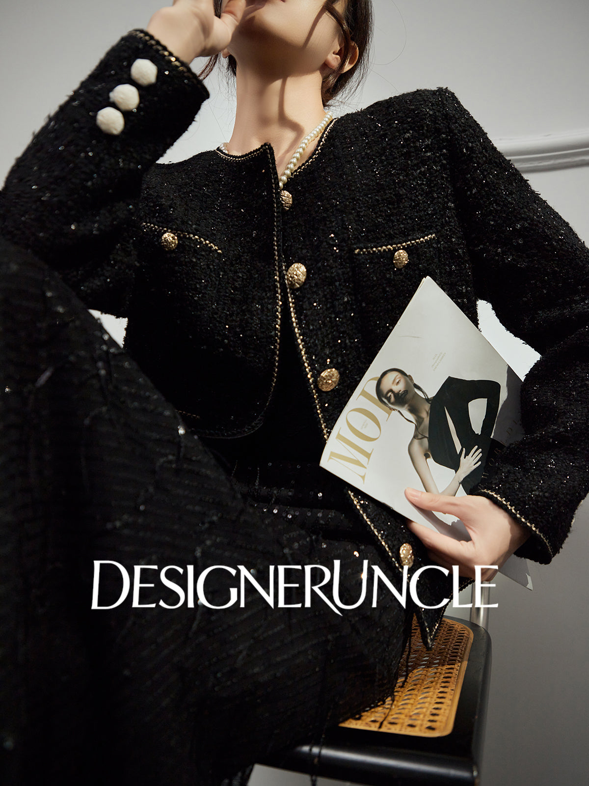 DGU "Gilded" black jacket small fragrance celebrity temperament commuter versatile top - Bobby.