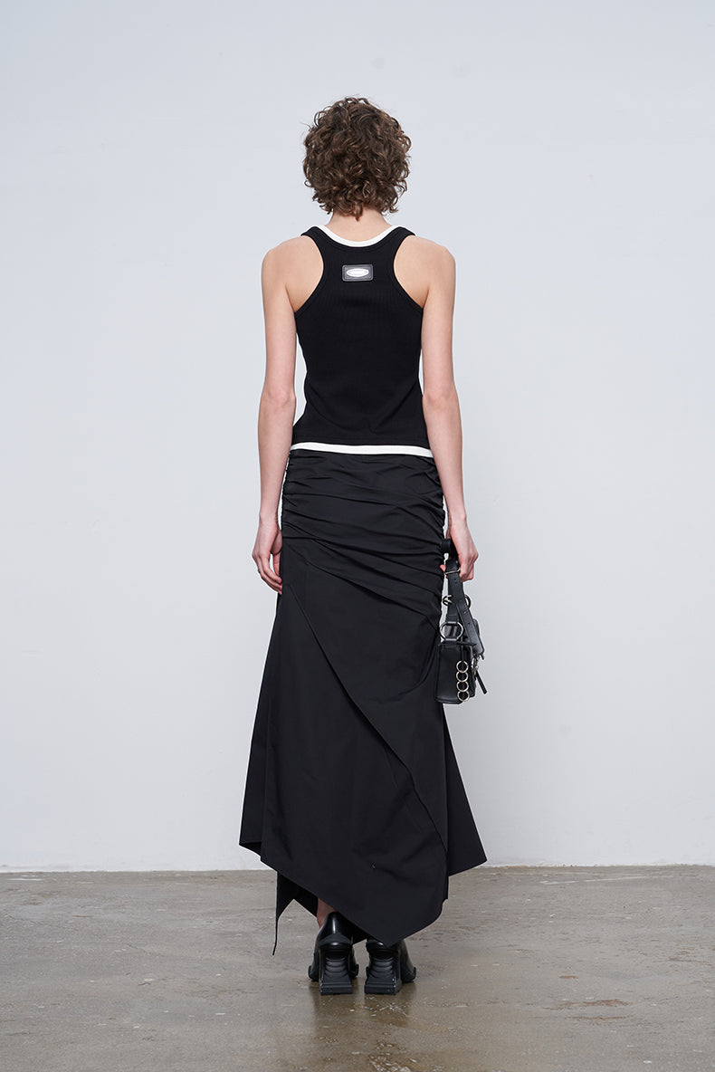 ANNAKIK Black deconstructed two irregular pleated long skirts-HIDEMI