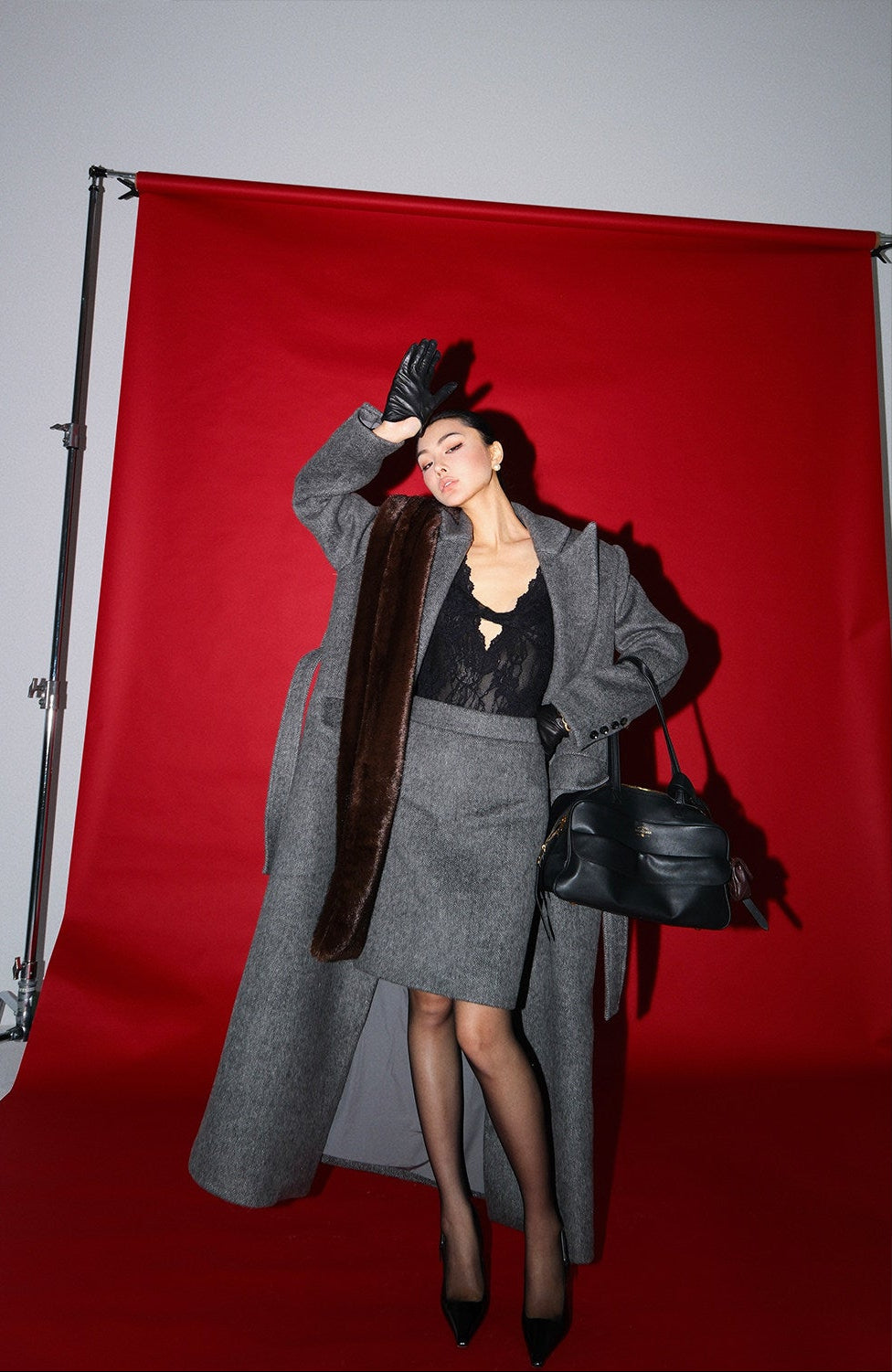 MEI SANGUAN Wool Gray Jacket & One-Step Skirt Set- ISAAC