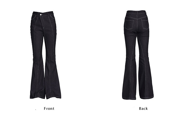 TINY IN black flared women's stitched versatile jeans-RIZU