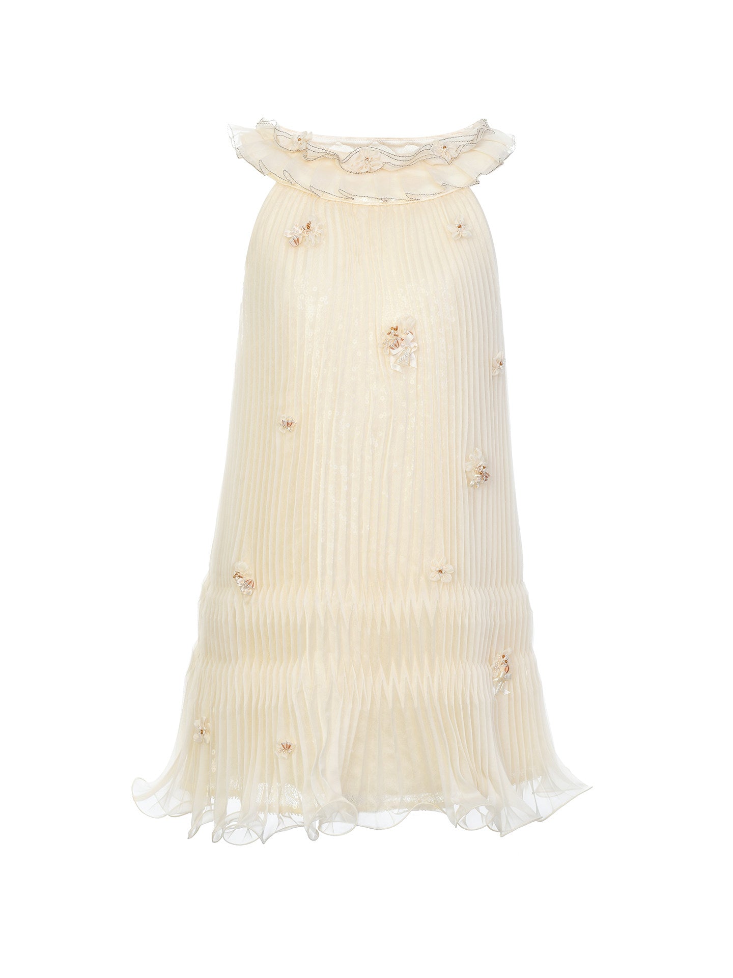 FAME pleated beaded sleeveless ruffled dress - ZAINAB