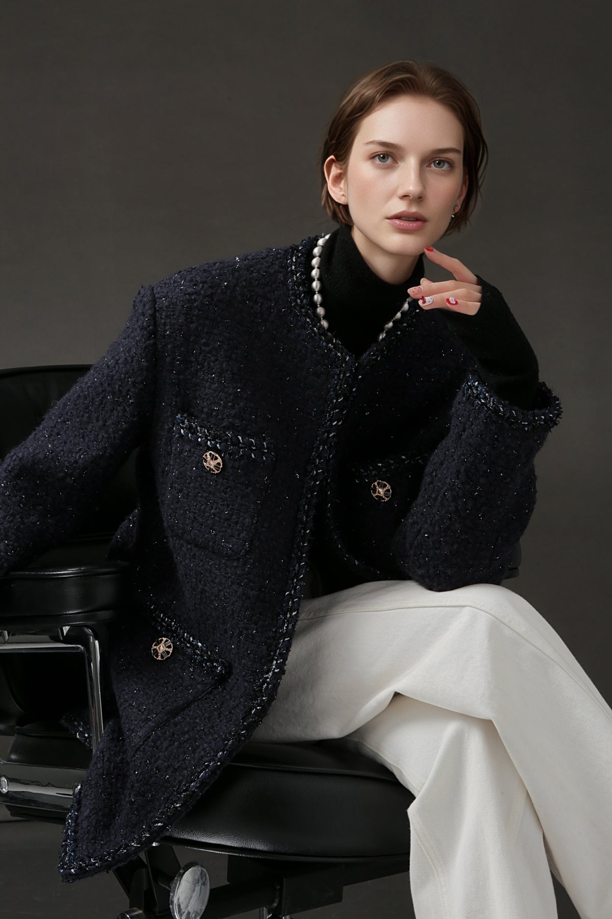 PIAOIN Elegant and Luxurious Small French Wool Short Jacket Spring-TIA