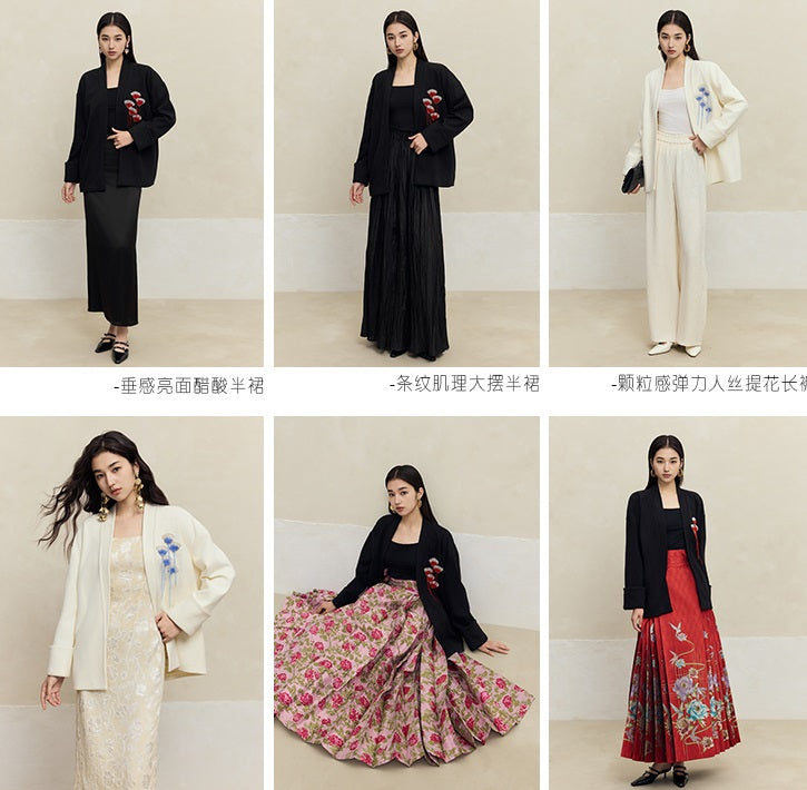 HECO Handmade Fan Bead Shoulder black white Blazer Women -sent.