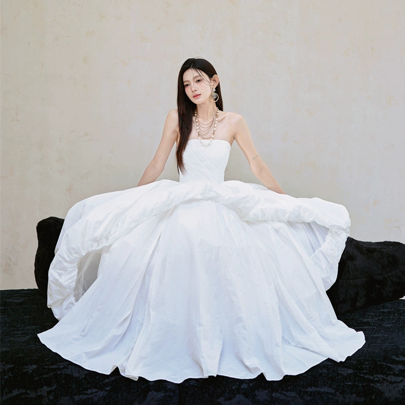 DOLLY Elegant White Tube Top Long Puffy High Waist Wedding Dress-GRACE –  GOOD GIRL REBEL
