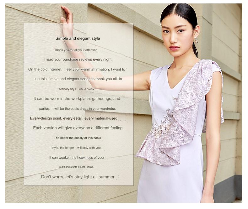 SIDUO Elegant midi sleeveless V-neck mid waist ruffle lush purple lace dinner dress-Patricia ( V )